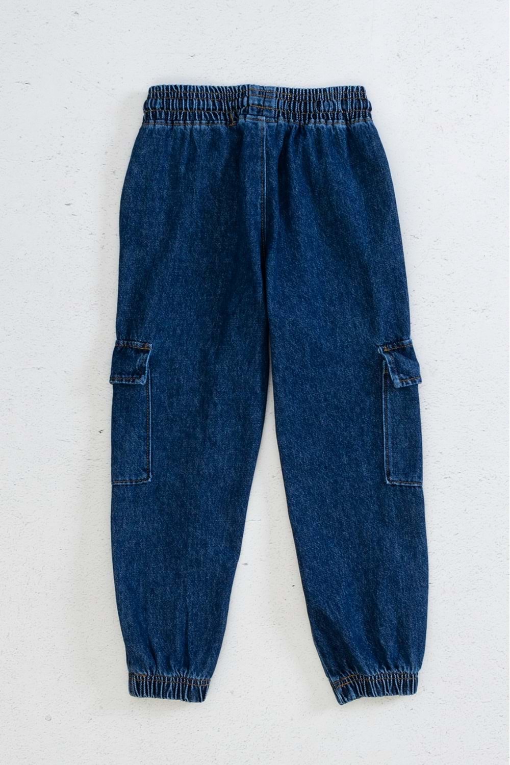 Kargo Cepli Beli Paçası Lastikli Kordonlu Kız Çocuk Kot Pantolon - İndigo - 9-10 YAŞ