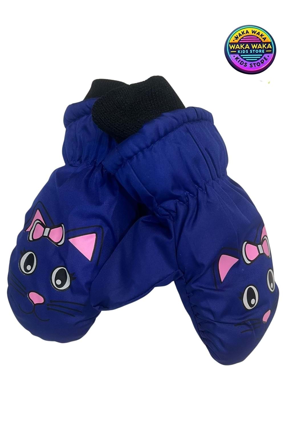 Kız Çocuk Su Geçirmez Kedi Desenli Polar Astarlı Kışlık Eldiven