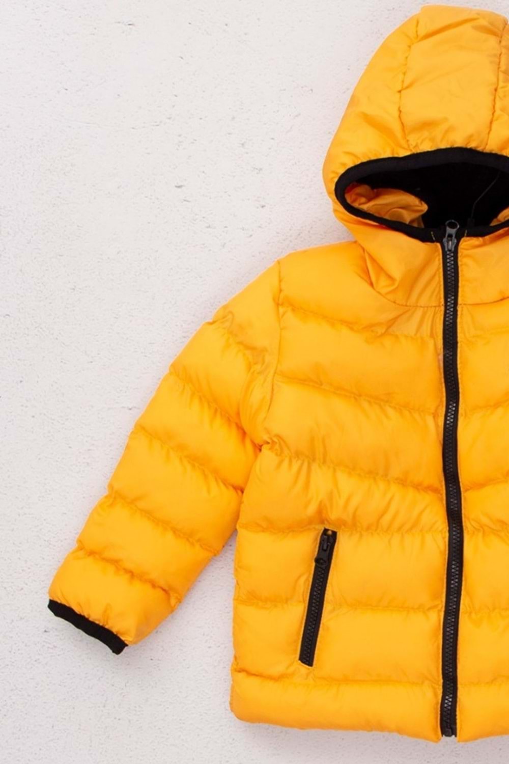 İçi Polar Kapüşonlu Fermuar Kapamalı Erkek Çocuk Mont- Sarı - 4 YAŞ