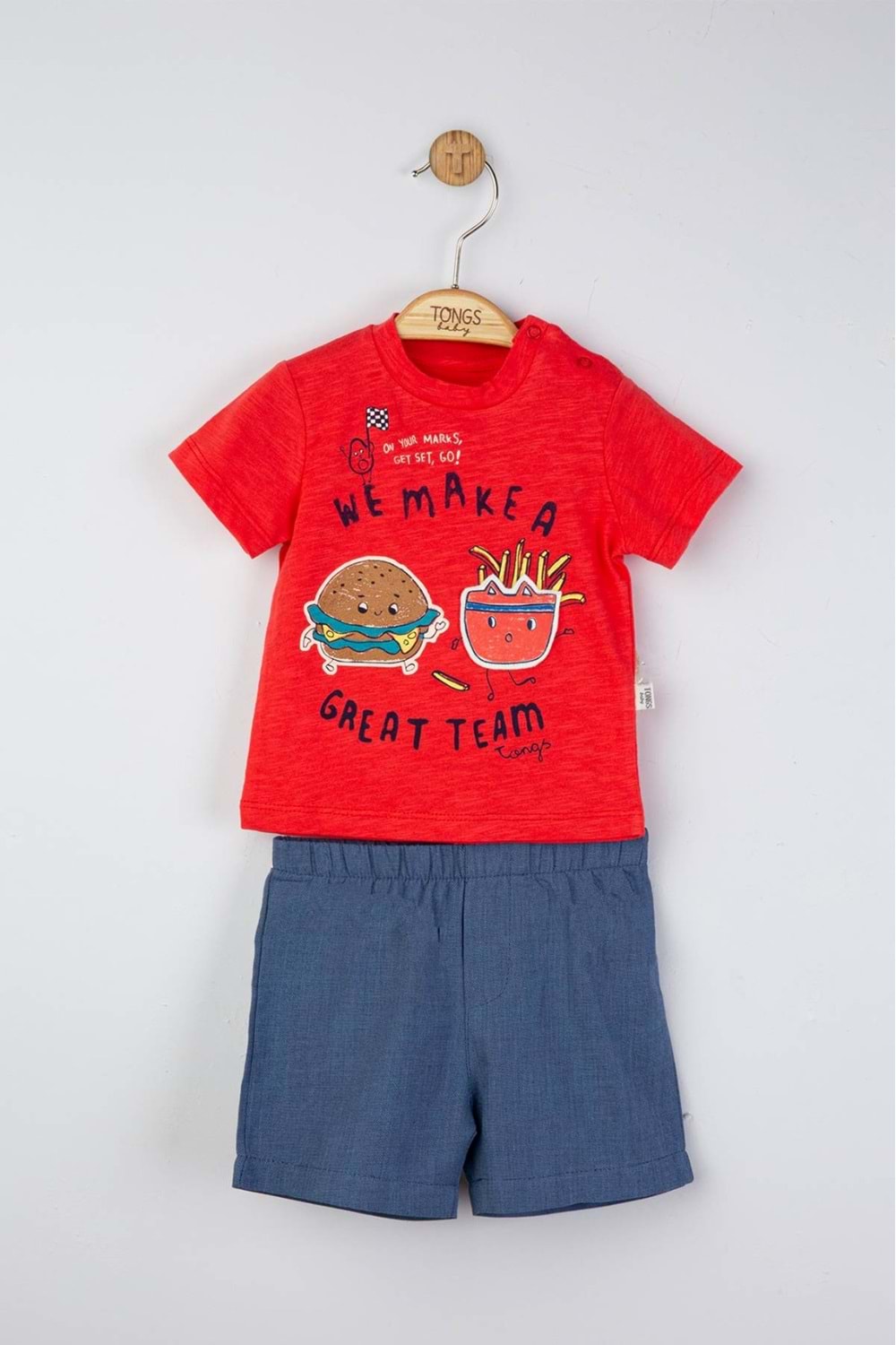 Hamburger ve Patates Baskılı Kırmızı Bebek Takım