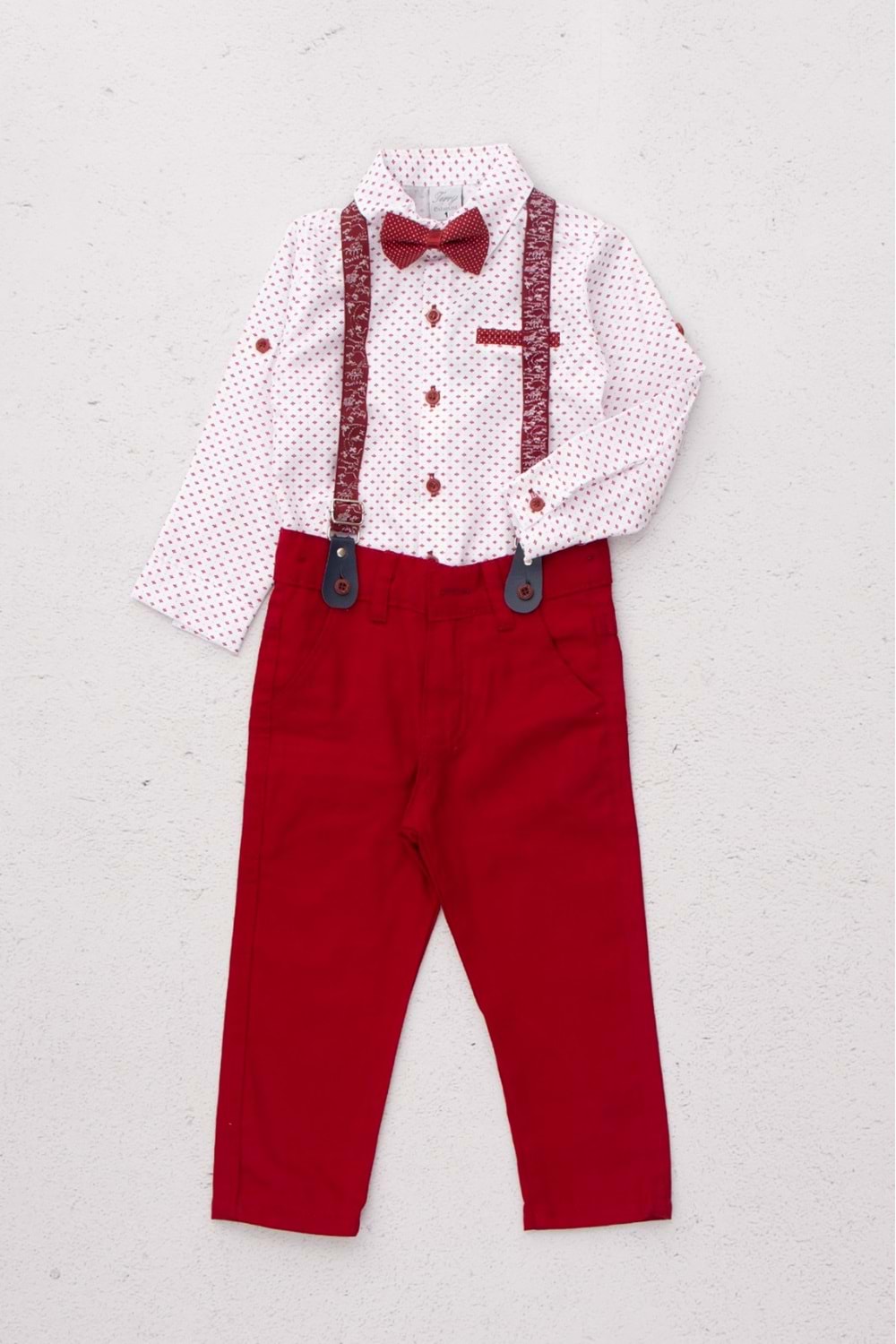 Çocuk Erkek Papyonlu Takım T Hopi Kids - Kırmızı - 7 YAŞ