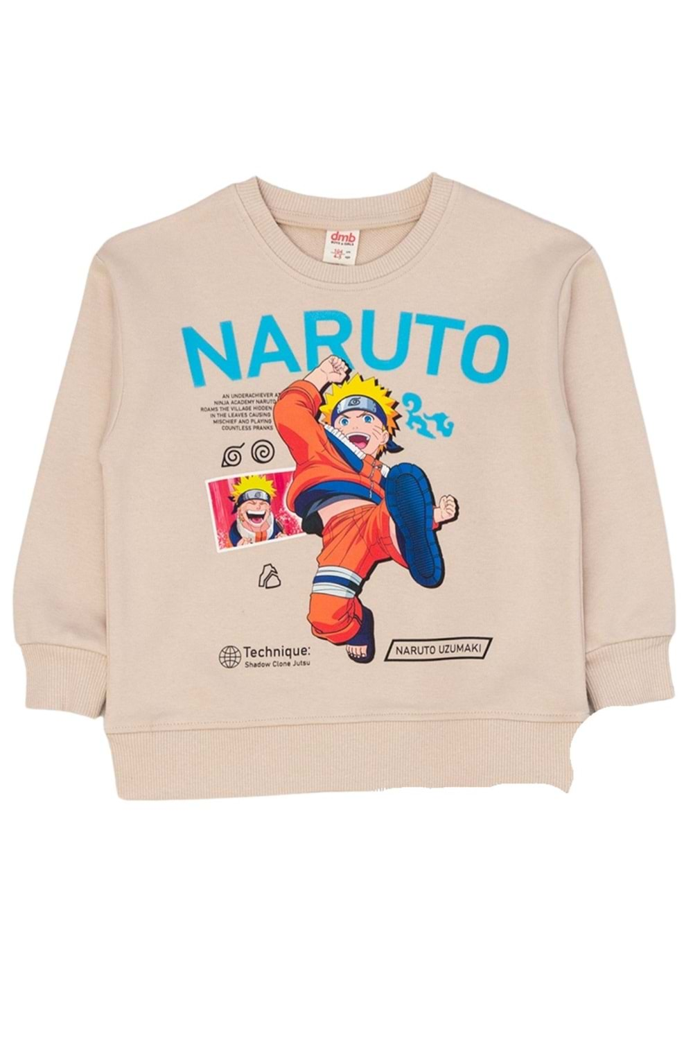 Önü Naruto Baskılı Sweat Eşofmanı Lastikli Paça Takım - Bej - 4-5 YAŞ