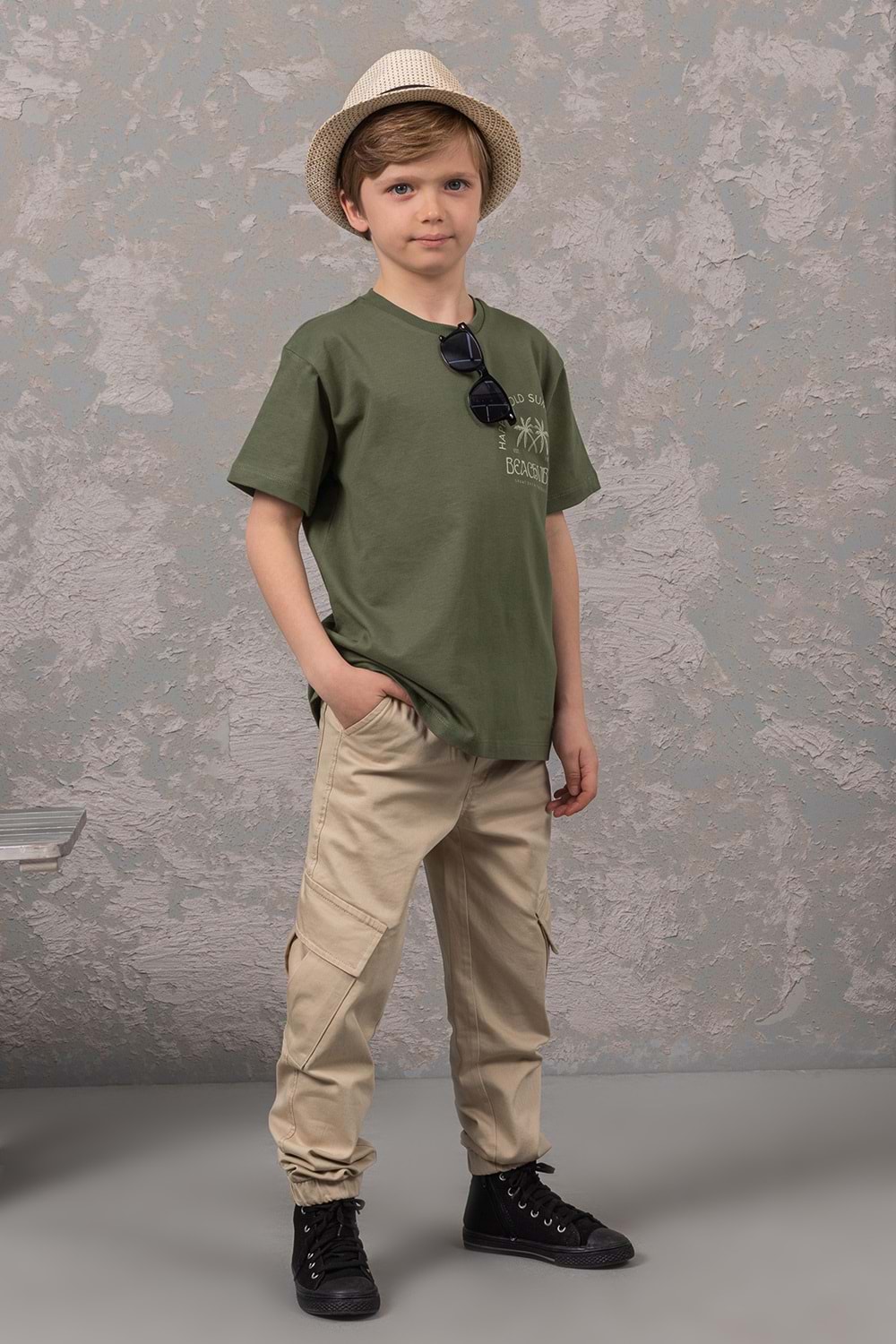 Kargo Cepli Gabardin Erkek Pantolon - Bej - 5-6 YAŞ