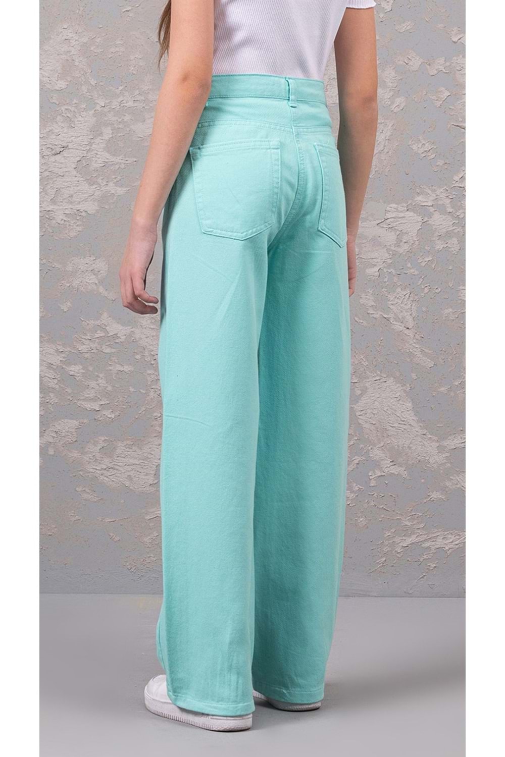 Düz Renk Beli Ayarlana Bilir Kız Çocuk Kot Pantolon - Mint - 13-14 YAŞ