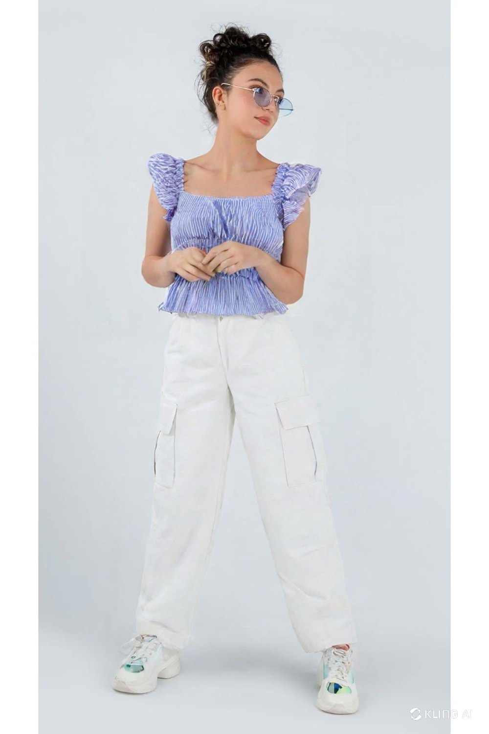 Kargo Pantolon Kız Çocuk Gabardin Beli Lastikli - Beyaz - 4-5 YAŞ