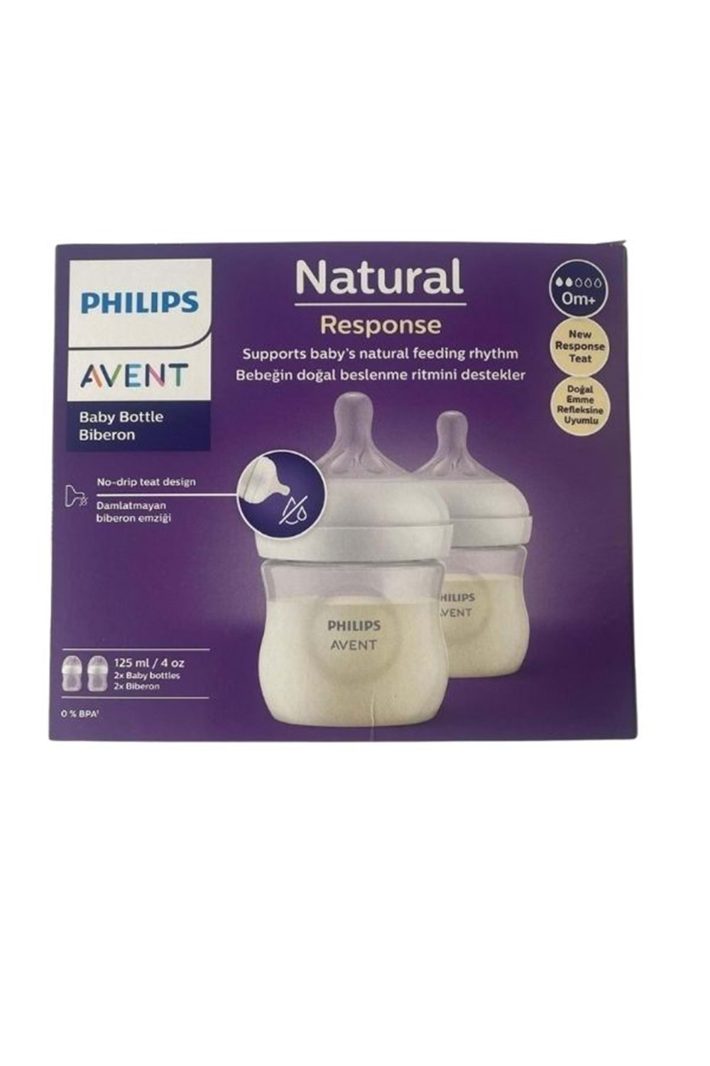 Philips Avent Natural Response PP 2'li Biberon Seti, 125 ml, 0 Ay ve Üstü, Doğal Tepkili Biberon Emziği, SCY900-02
