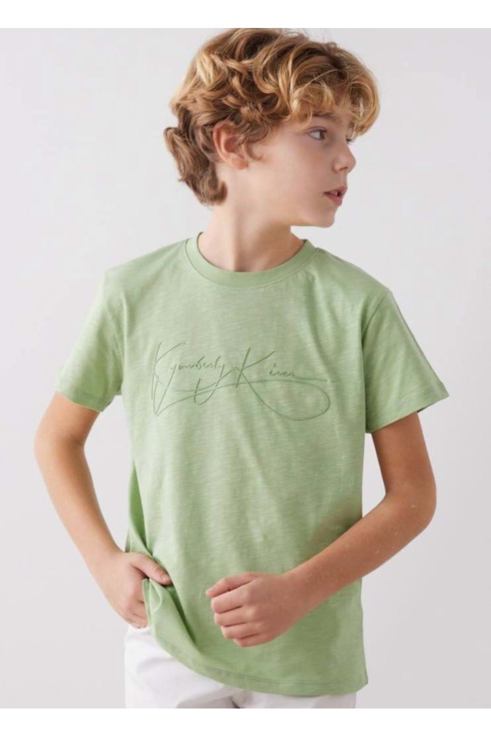 Bisiklet Yaka Yazı Baskılı Erkek T-shirt