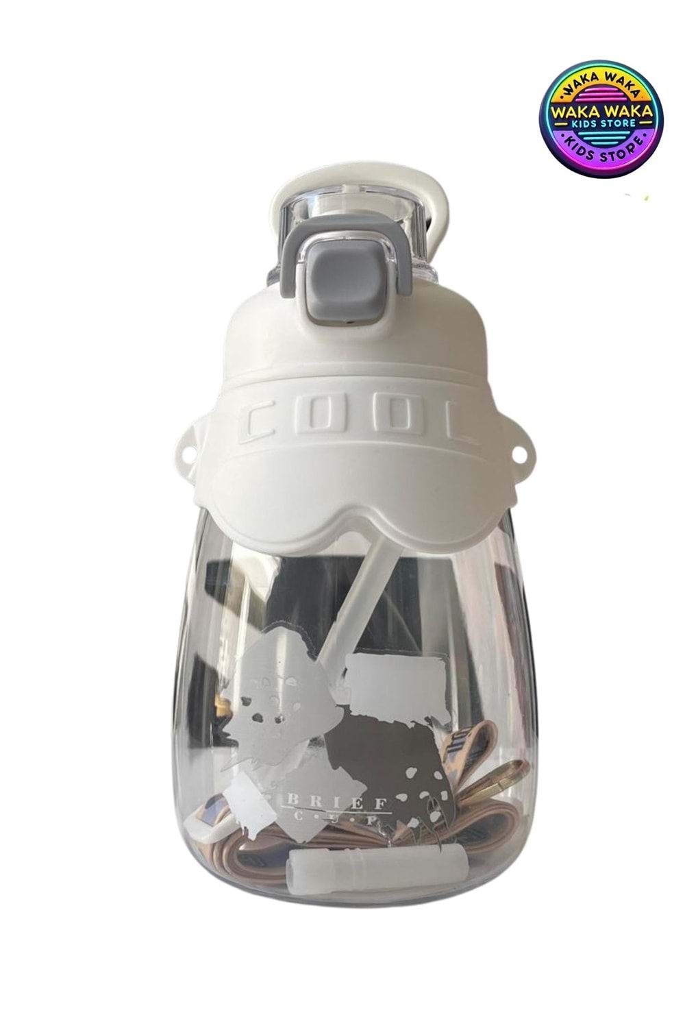 COOL Yazılı Çocuk Matara 600 ml - Şeffaf Renkli Suluk Askılı, Sızdırmaz & Pipetli