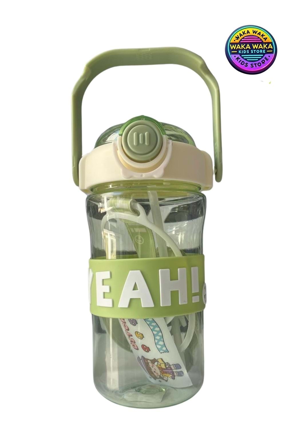 EAH! Yazılı Renkli Çocuk Matara 650 ml - Pipetli, Askılı, Şeffaf Suluk