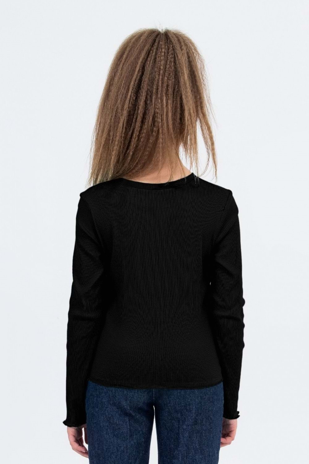 Kız Çocuk Uzun Kollu Ribana Tişört Ekru & Siyah