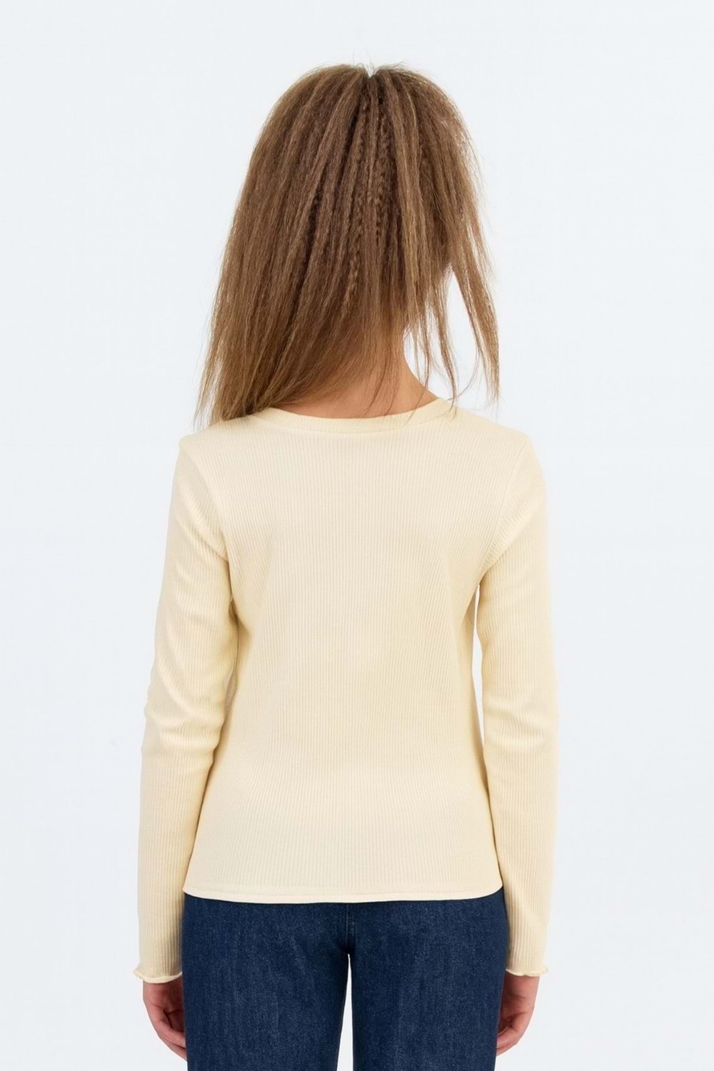 Kız Çocuk Uzun Kollu Ribana Tişört Ekru & Siyah