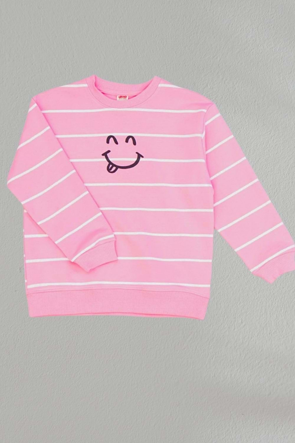 Emoji Baskılı Çizgili Kız Çocuk Sweat - Pembe - 4-5 YAŞ