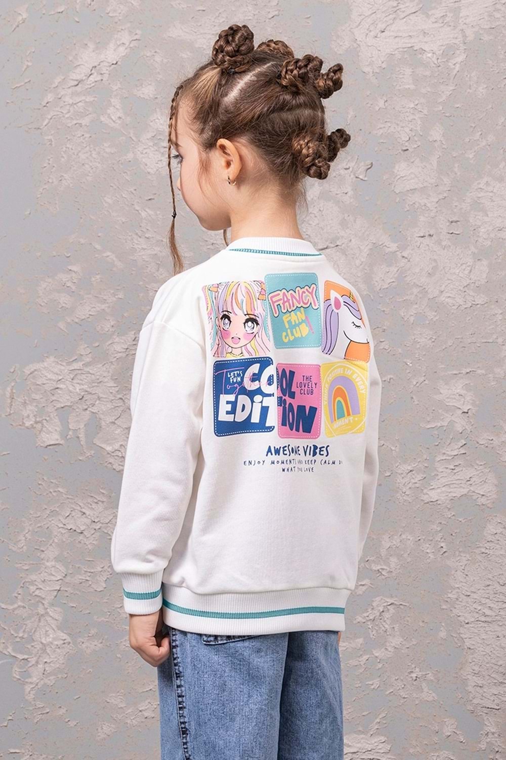 Önü Sırtı Baskılı ÇıtÇıt Kapamalı Kız Kolej Hırka
