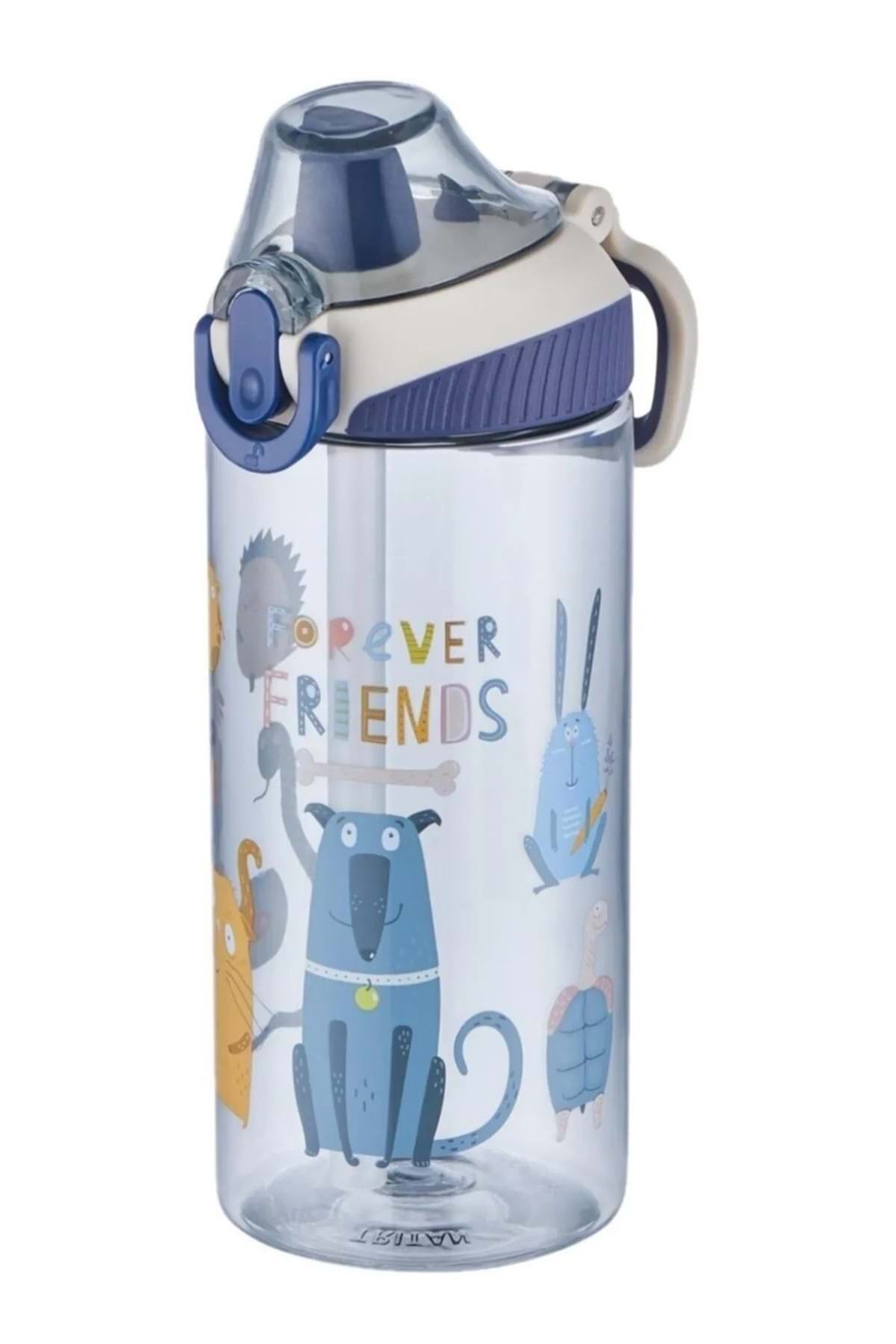 afari Hayvanları Desenli Pipetli Çocuk Suluk Matarası (500 ml) - Gıri - 2-8 YAŞ