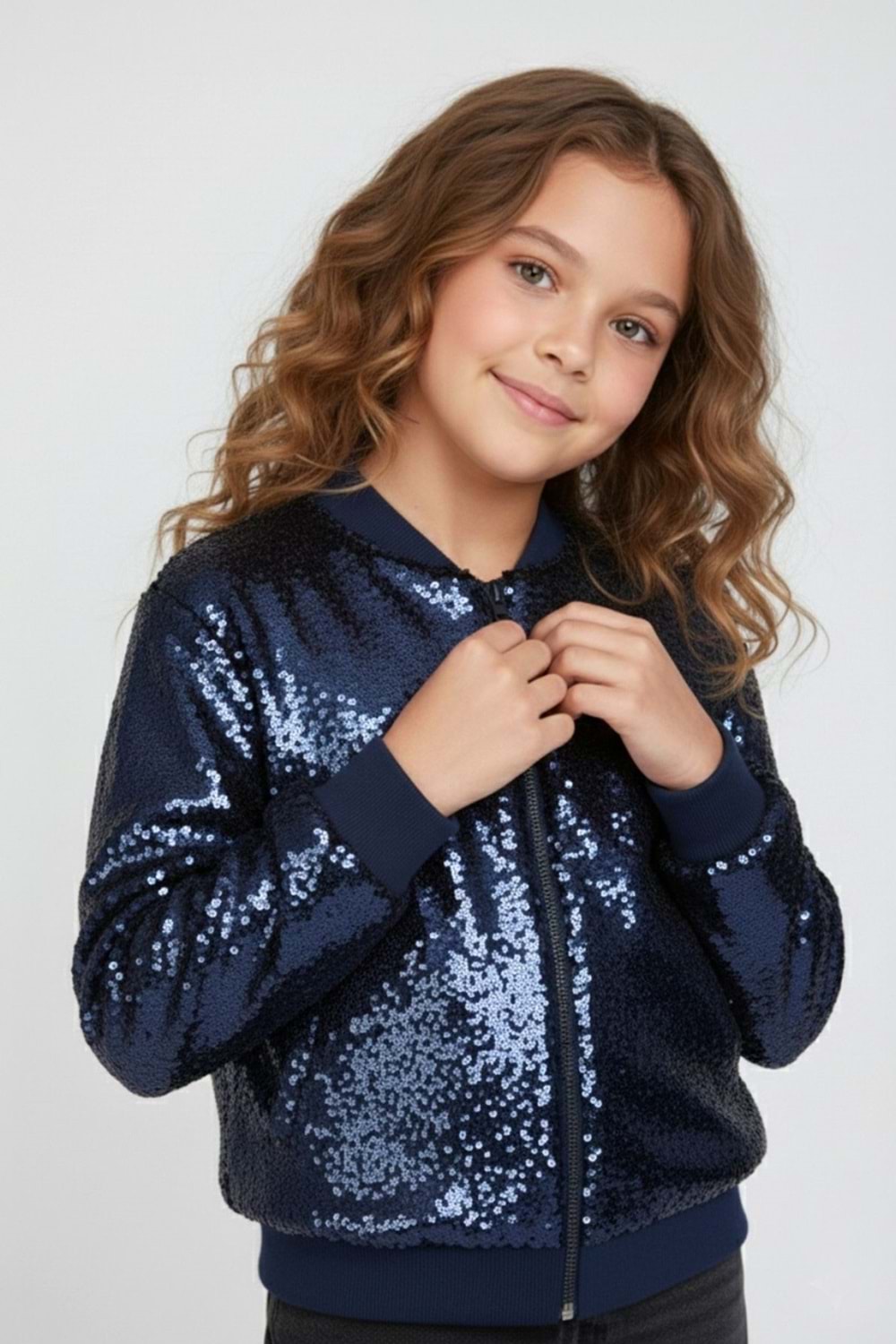 Kız Çocuk Payetli Bomber Ceket Işıltılı Şık Hırka