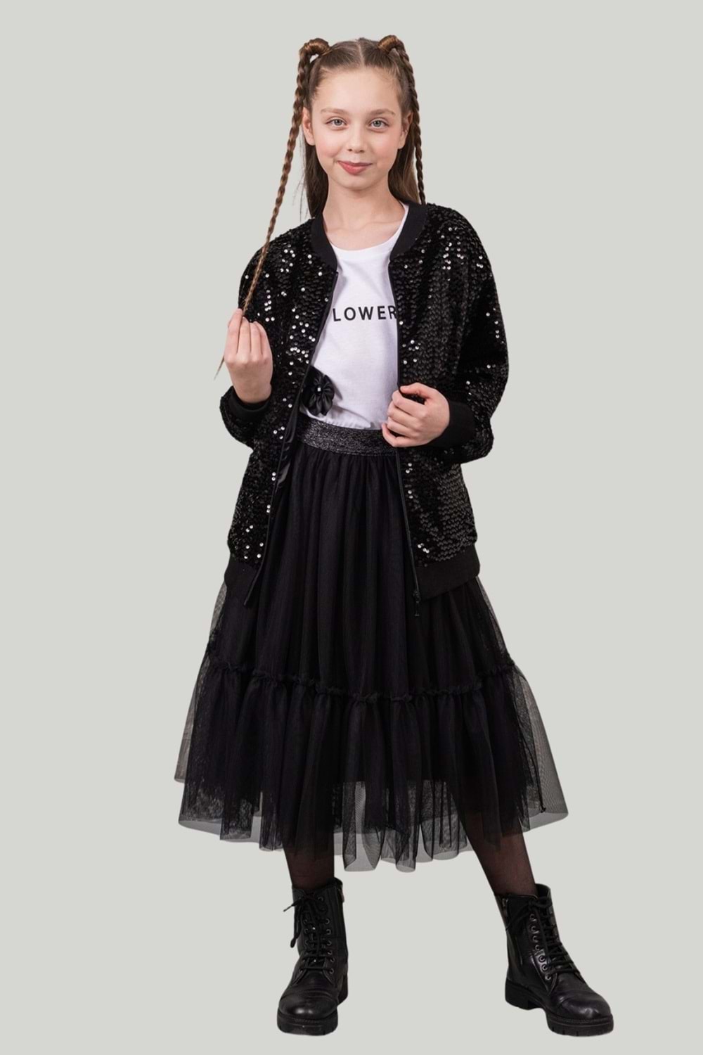 Kız Çocuk Payetli Bomber Ceket Işıltılı Şık Hırka