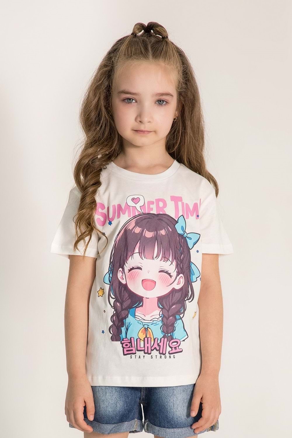 Summer Time Baskılı Bisiklet Yaka Kız T-shirt - 8-9 YAŞ