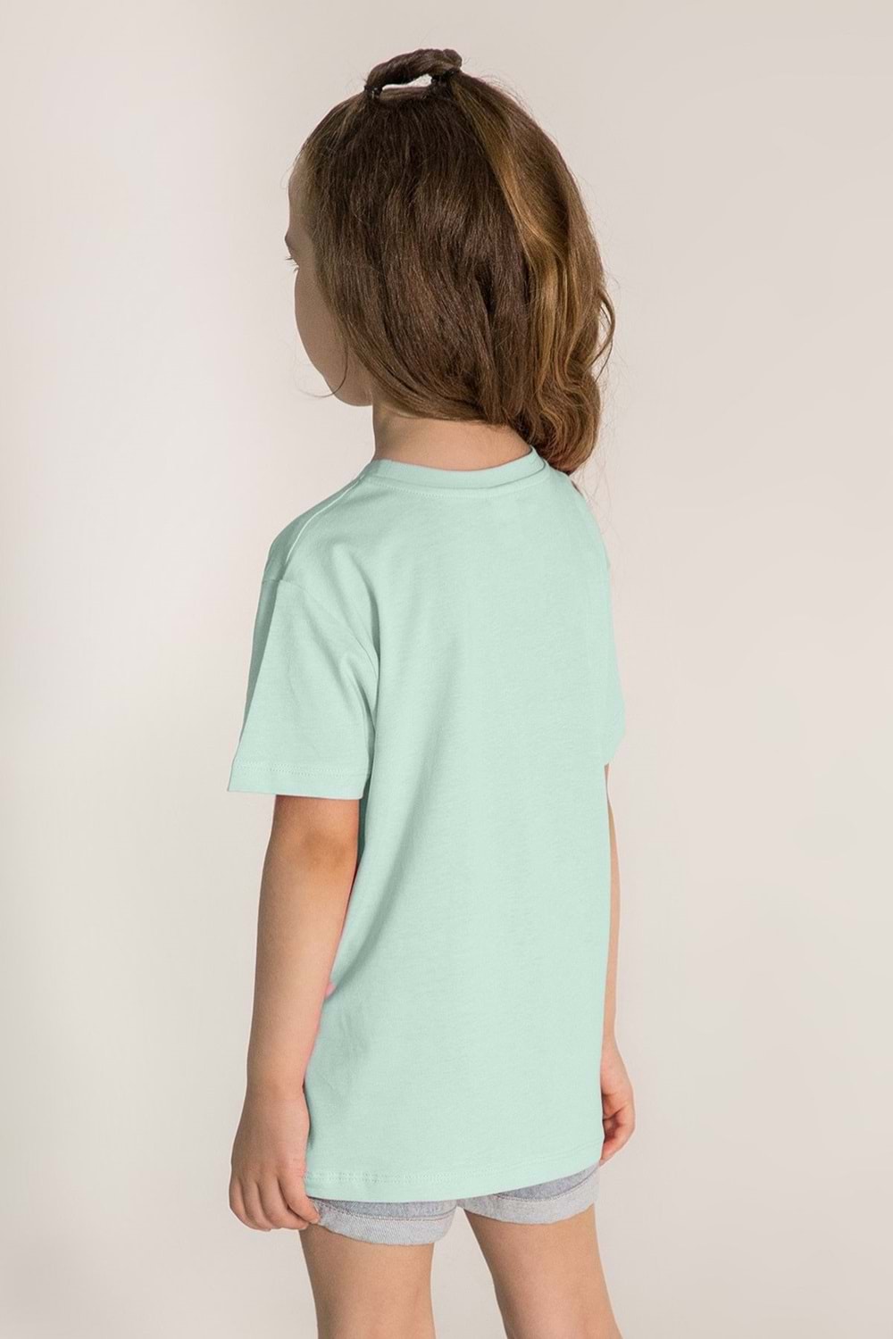 Summer Time Baskılı Bisiklet Yaka Kız T-shirt - Mint