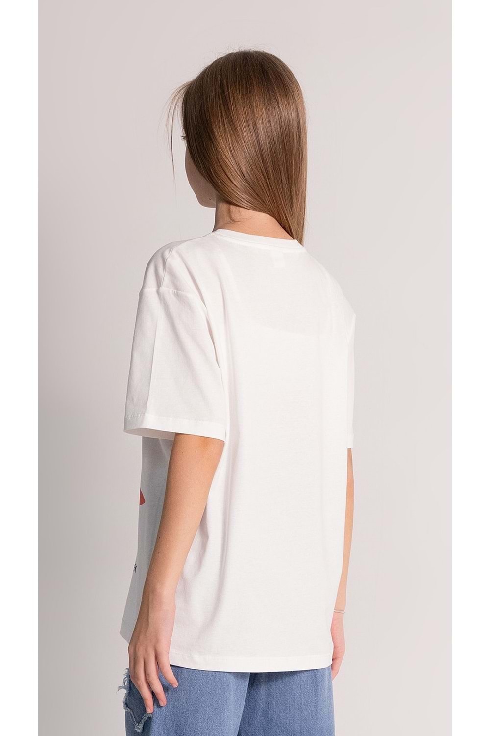 Önü Baskılı Bisiklet Yaka Kız Çocuk T-Shirt