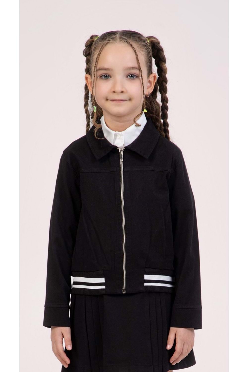 Beli Lastikli Düz Renk Kız Çocuk Gabardin Ceket