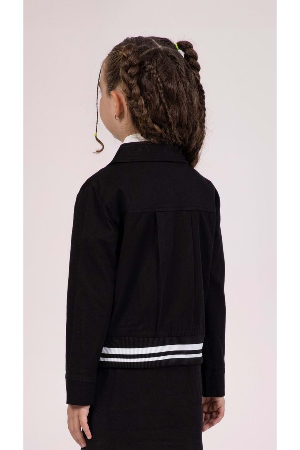 Beli Lastikli Düz Renk Kız Çocuk Gabardin Ceket
