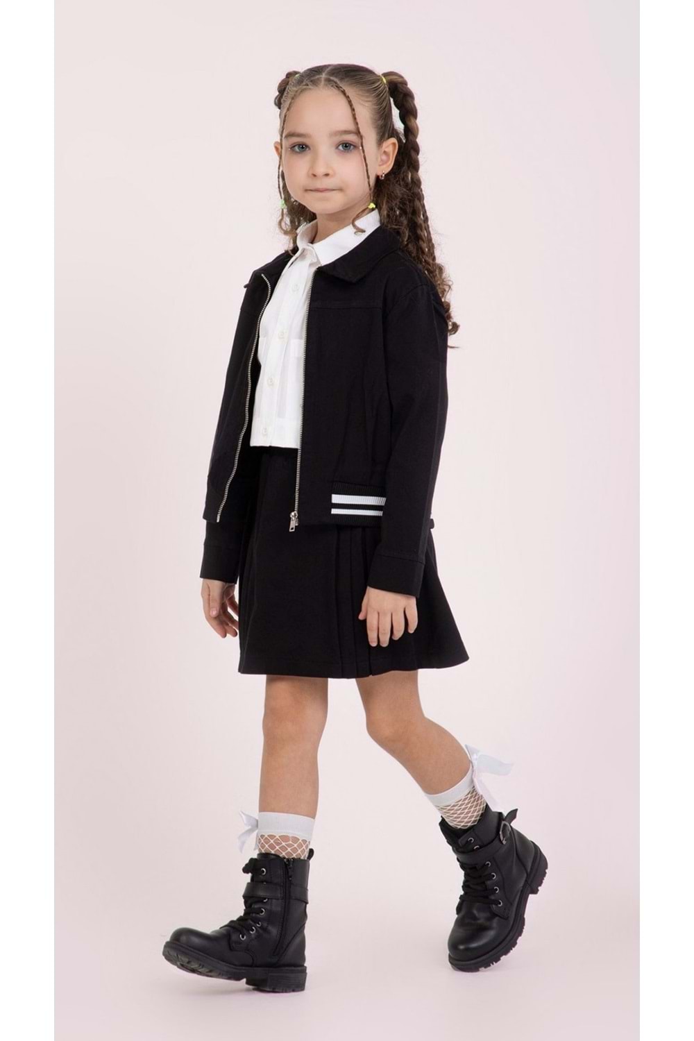 Beli Lastikli Düz Renk Kız Çocuk Gabardin Ceket