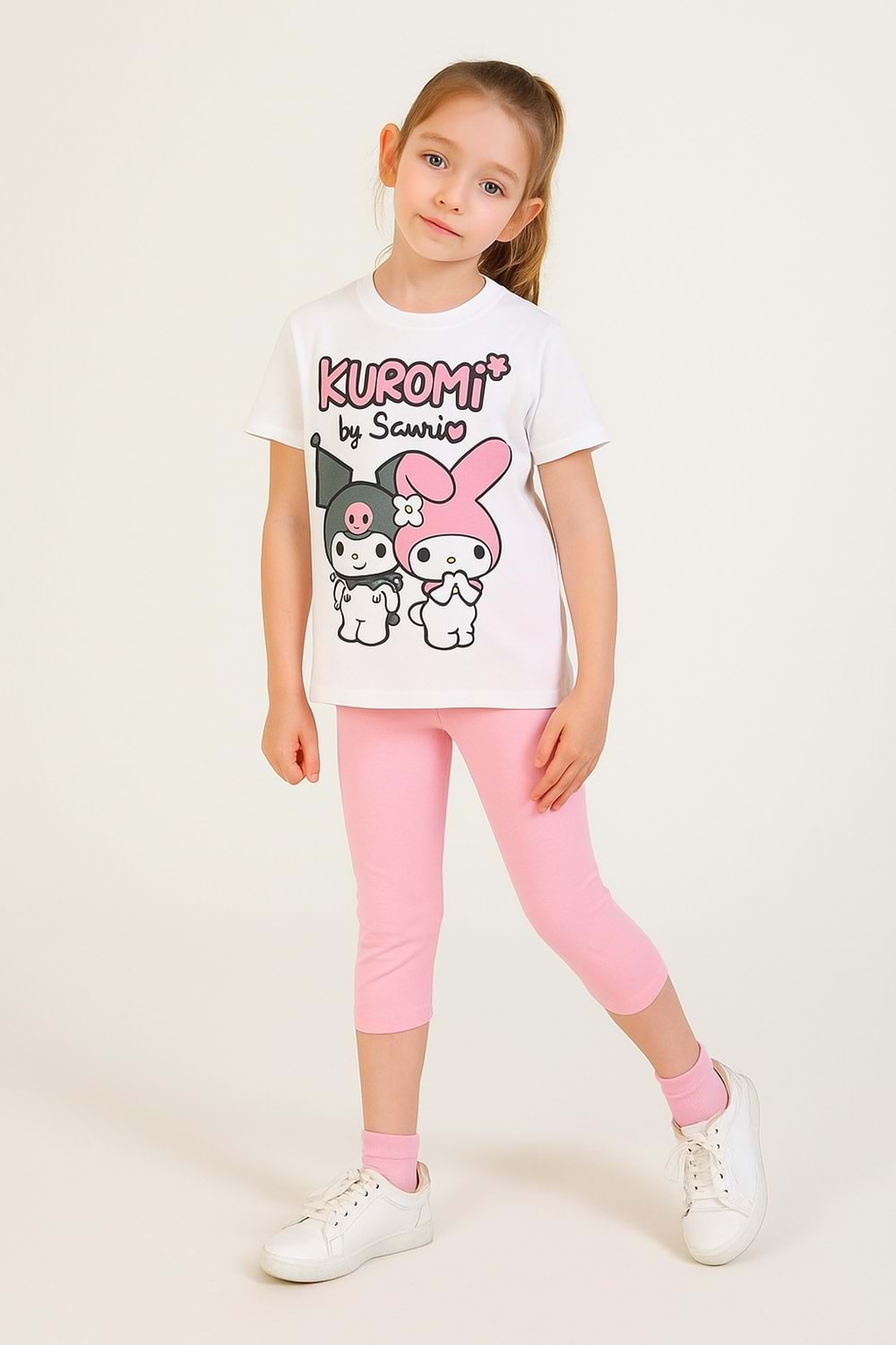 Kuromi ve My Melody Baskılı Kız Çocuk Tişört