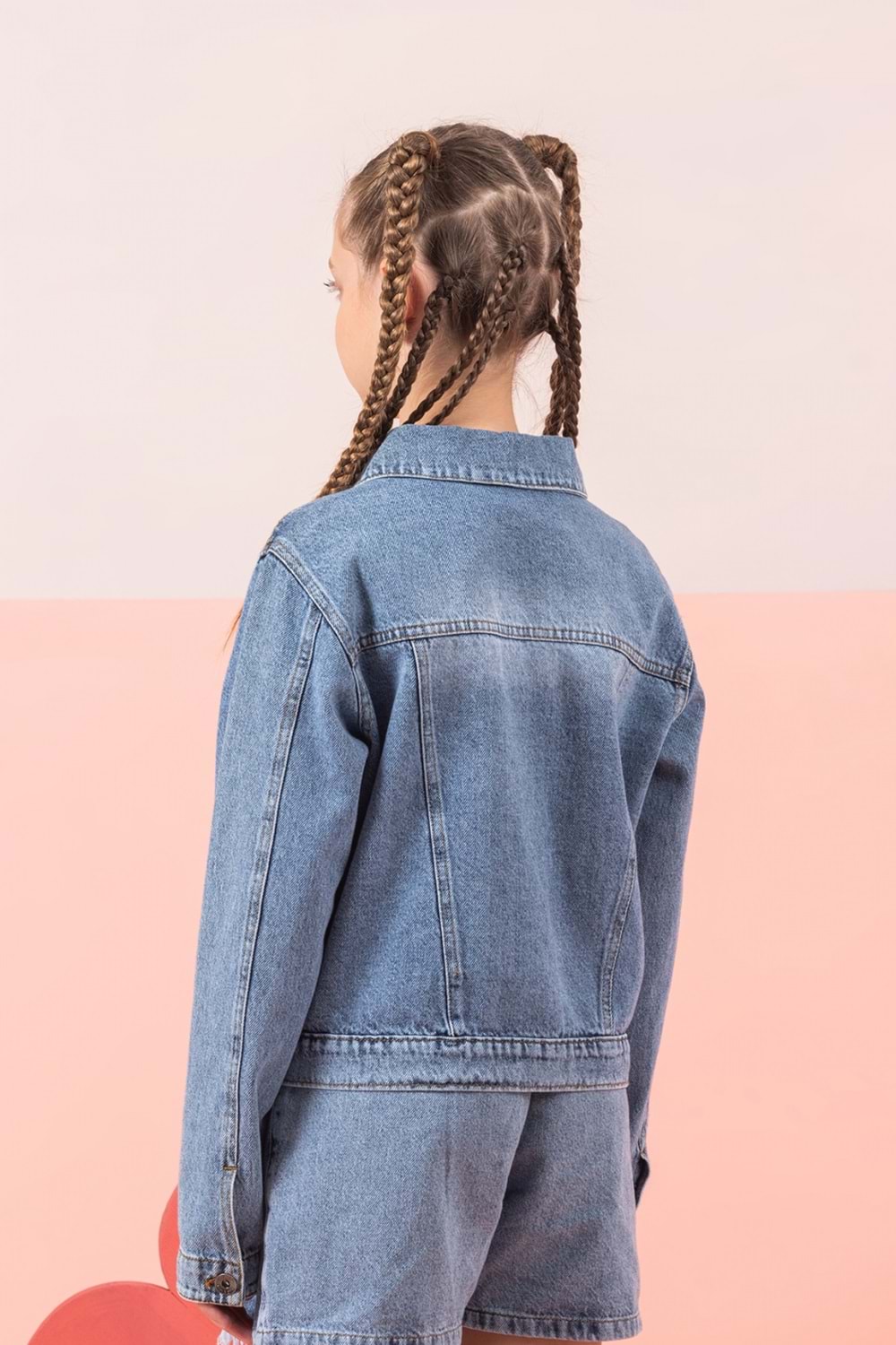 Taş Yıldız Baskılı Kapak Cepli Kız Çocuk Kot Ceket - Mavi