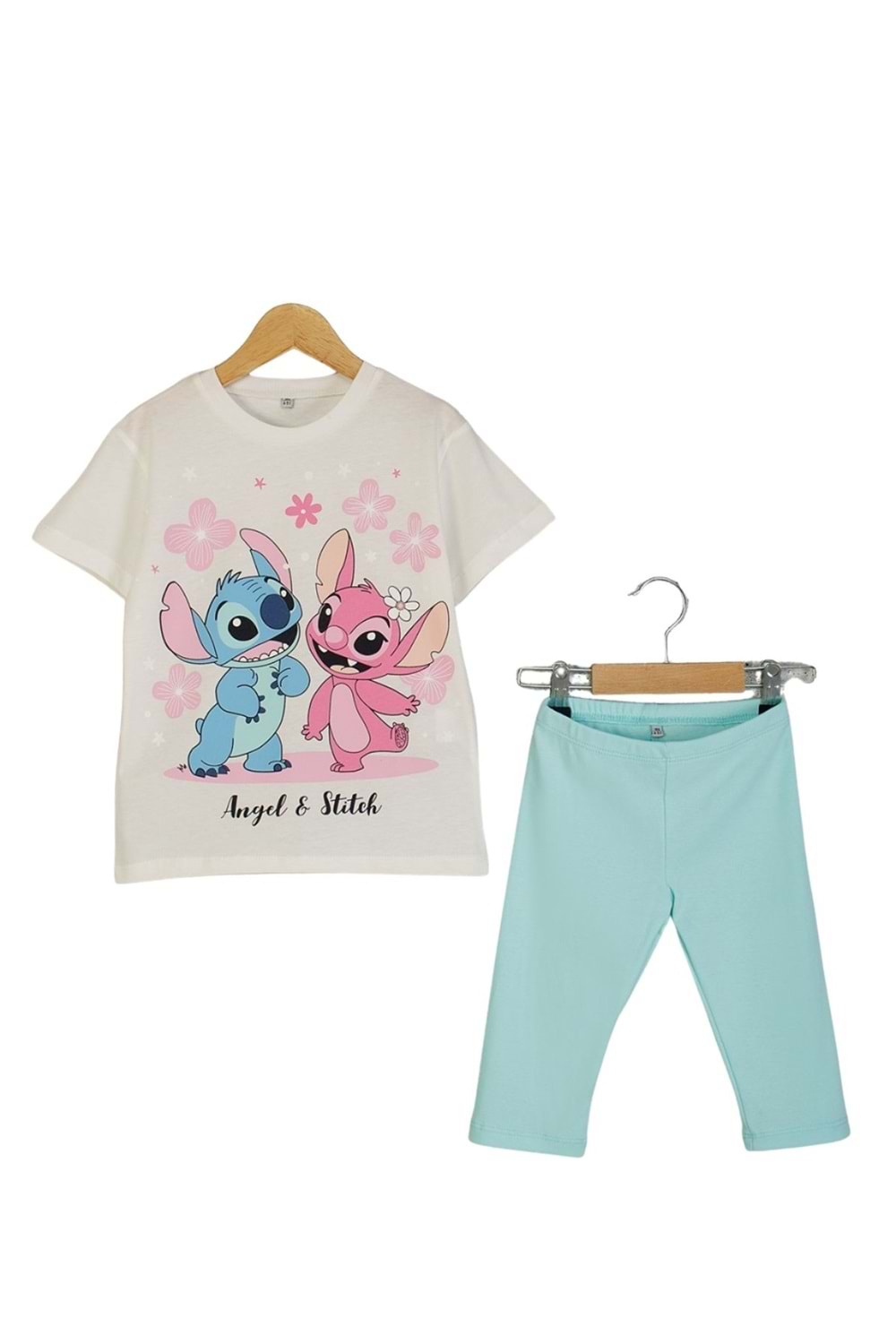 Angel Stitch Baskılı Kız Çocuk Tişört ve Kapri Takımı