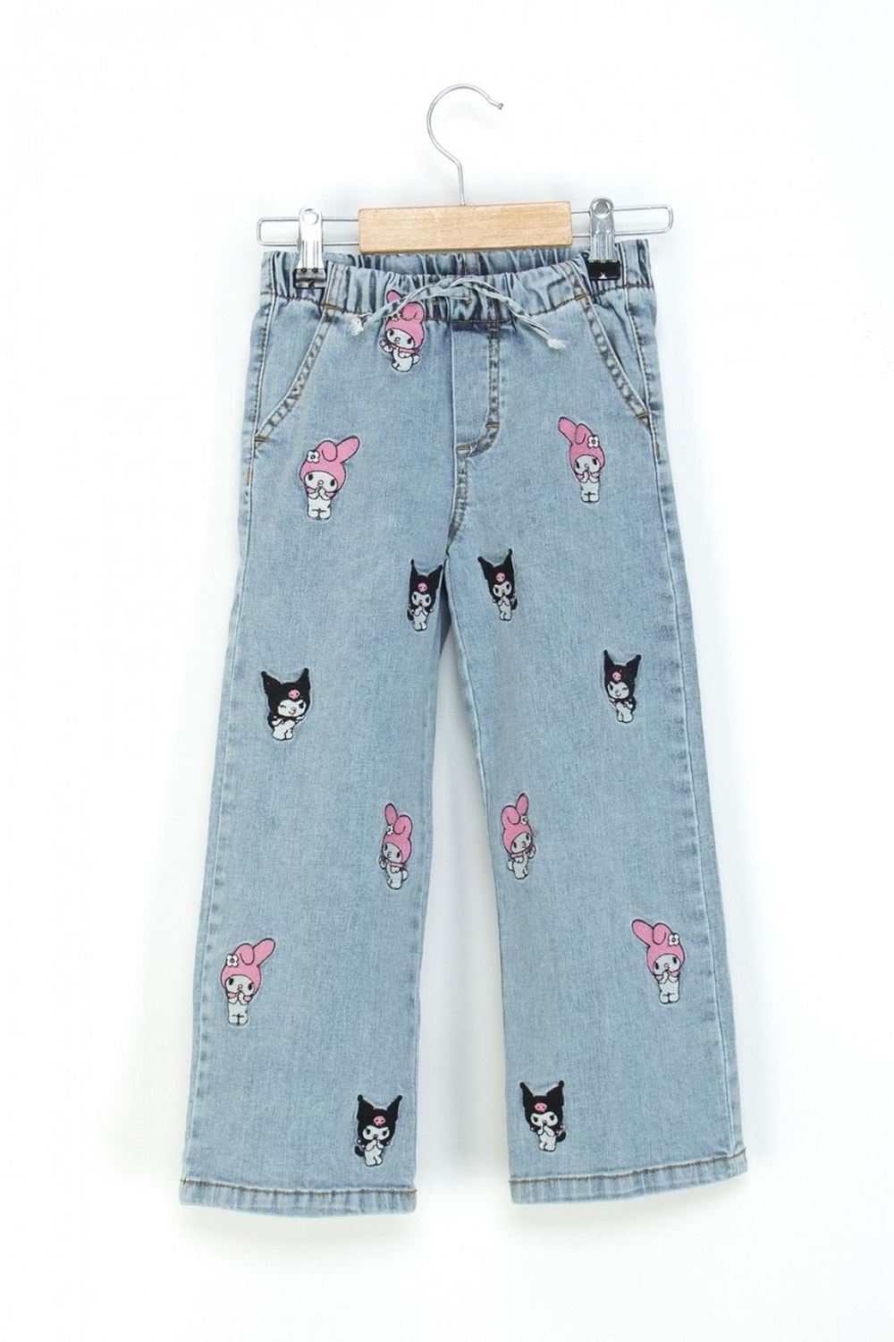Kız Çocuk My Melody & Kuromi Baskılı Kot Pantolon – Mavi-Siyah