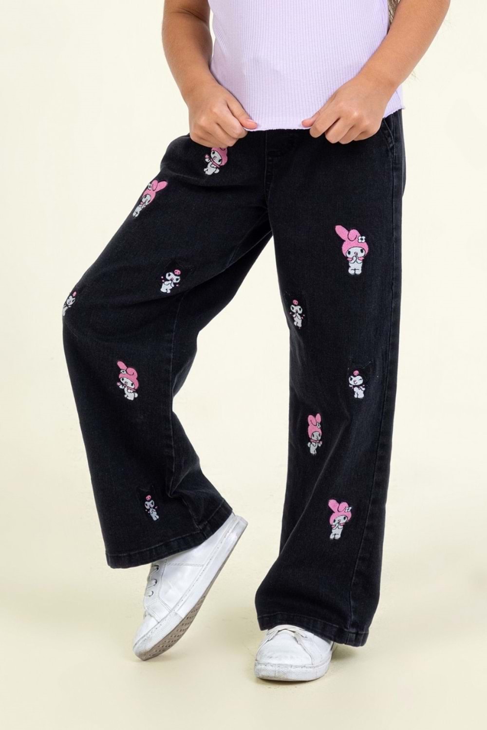 Kız Çocuk My Melody & Kuromi Baskılı Kot Pantolon – Mavi-Siyah