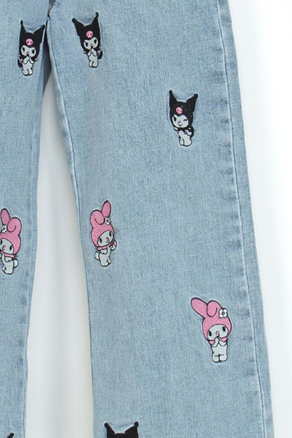 Kız Çocuk My Melody & Kuromi Baskılı Kot Pantolon – Mavi-Siyah