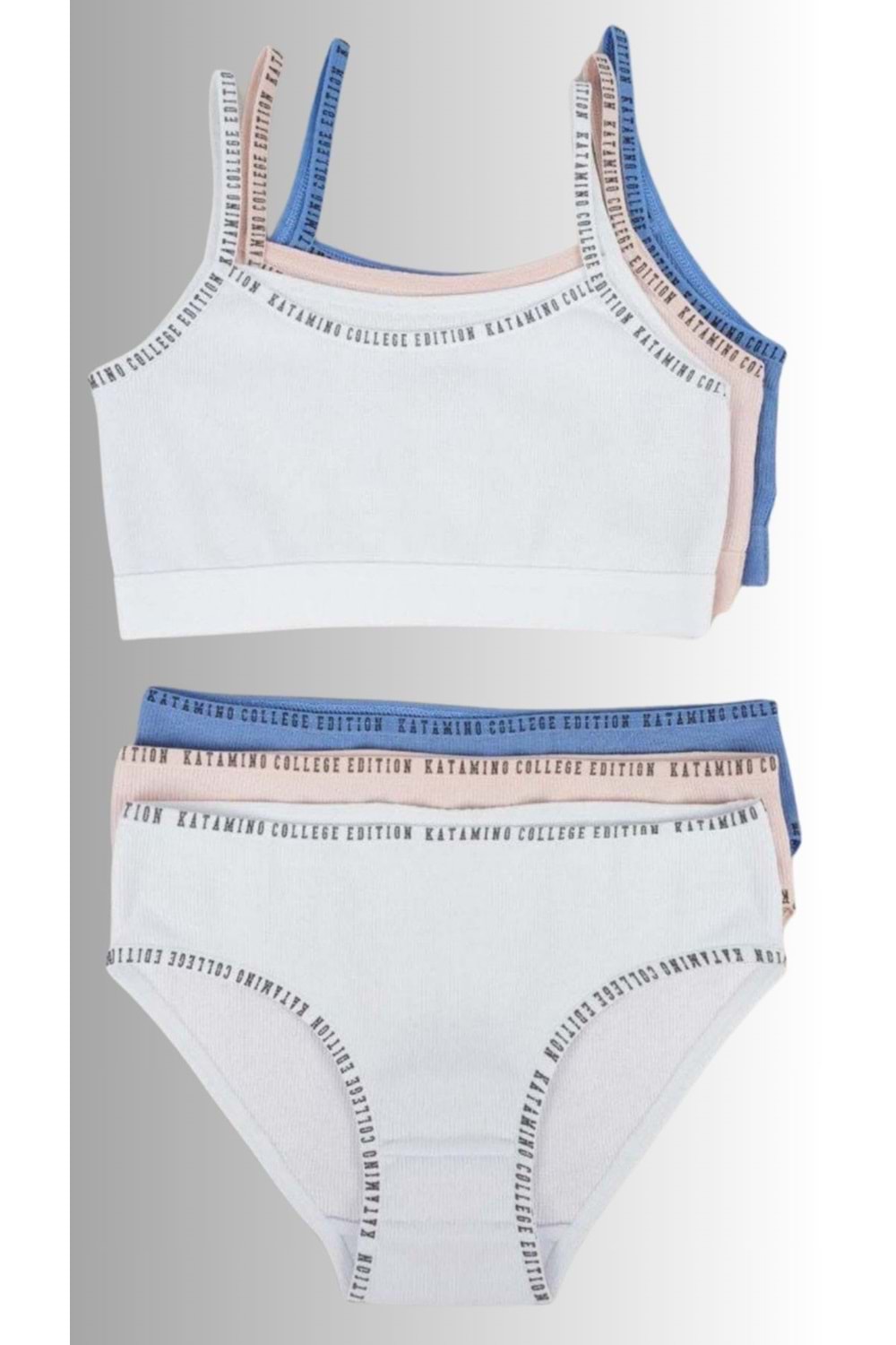 Linea İp Askılı Crop Atlet Silip Külot Kız Çocuk Takım - İndigo