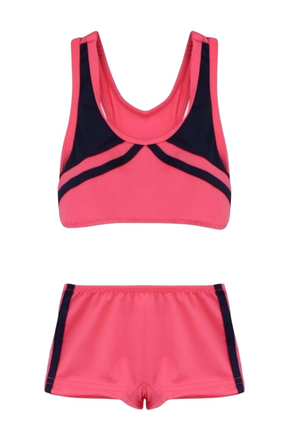 Blok Renkli Pembe ve Lacivert Şortlu Kız Çocuk Bikini Takımı - Fuji