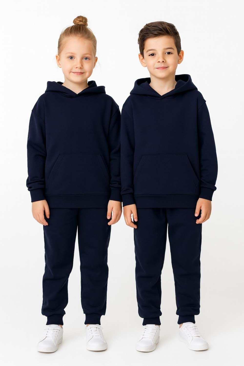 Unisex Çocuk Kapüşonlu Sweatshirt – Siyah & Lacivert,