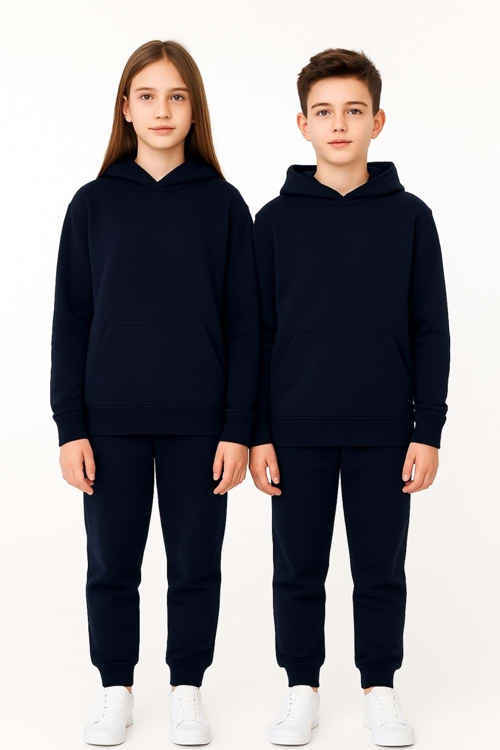Unisex Çocuk Kapüşonlu Sweatshirt – Siyah & Lacivert