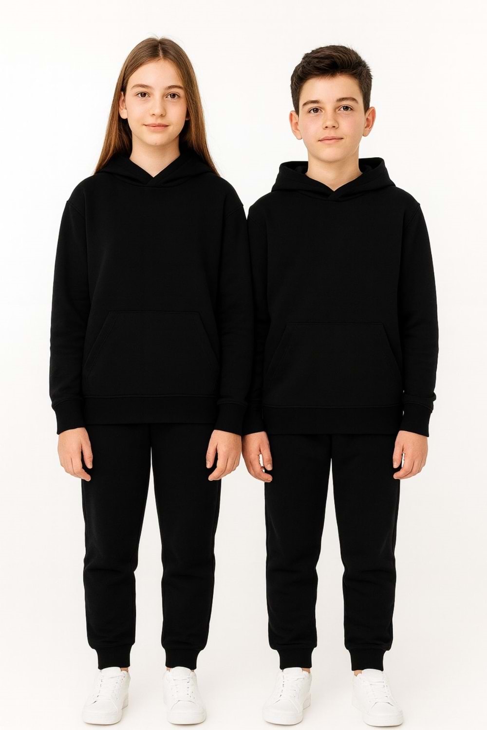 Unisex Çocuk Kapüşonlu Sweatshirt – Siyah & Lacivert