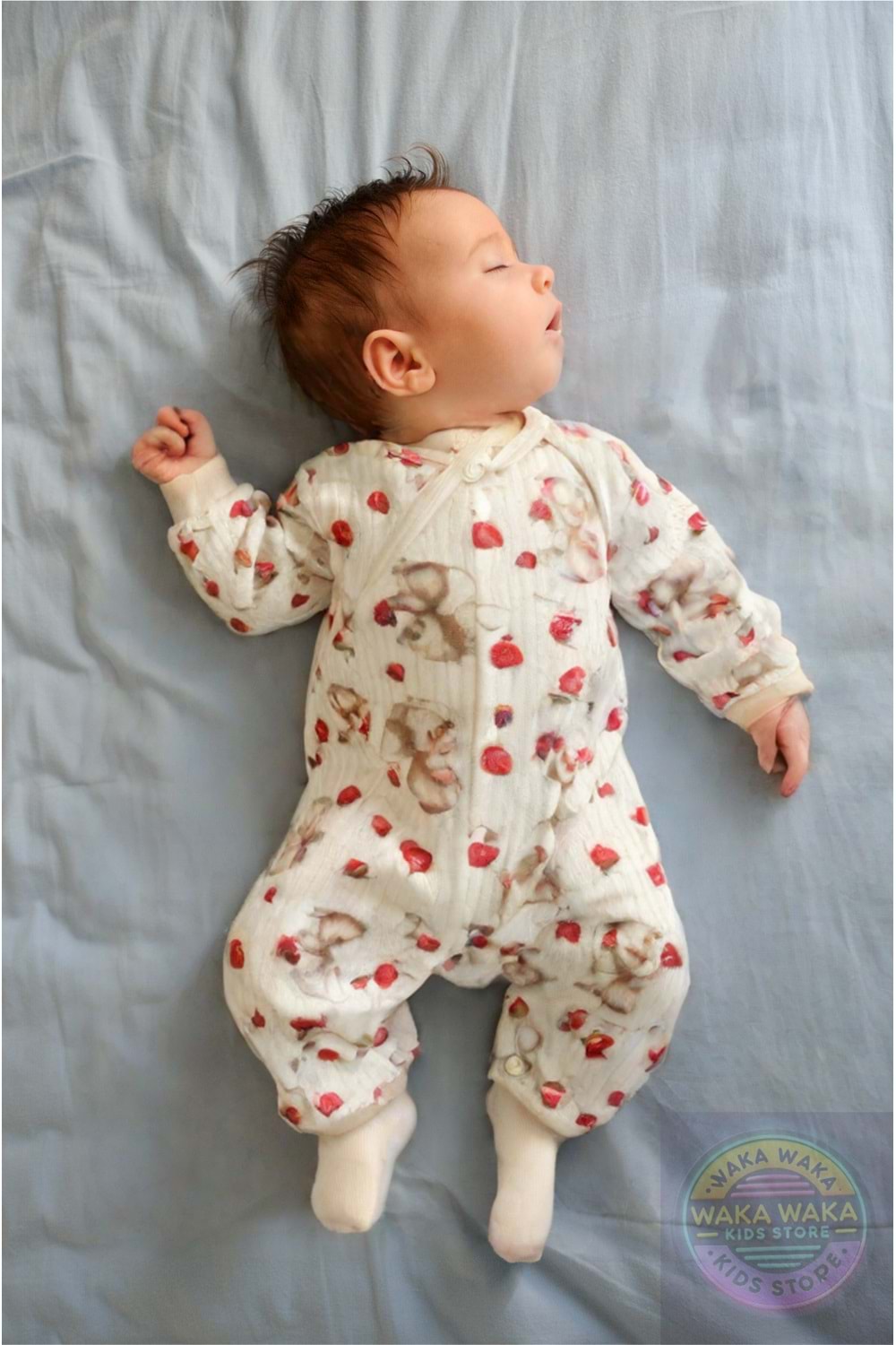 Çilek Kiraz Elma Farecik Baskılı Patikli Kız Bebek 5li Tulum Set