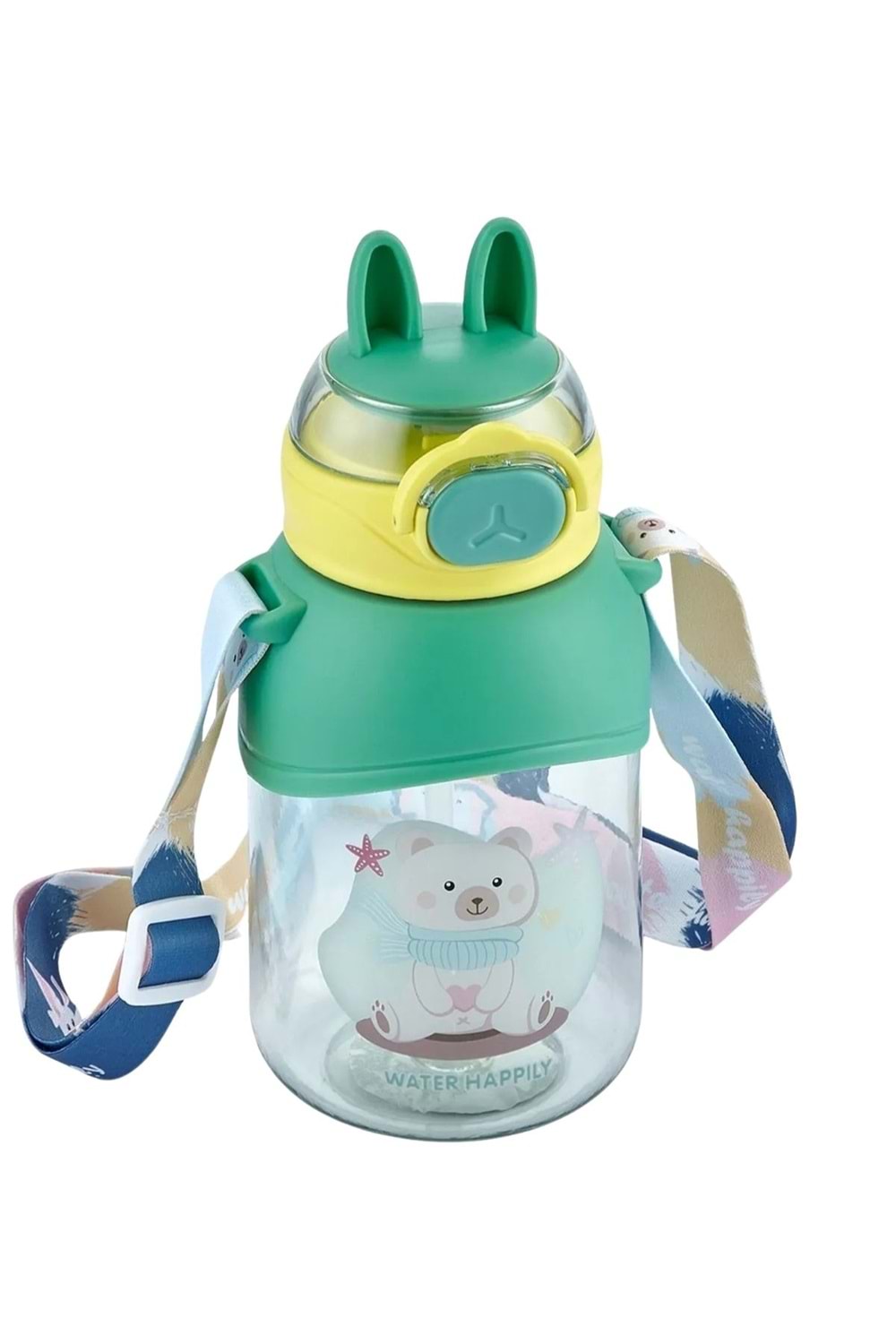 Tavşan Kulaklı Pembe Çocuk Pipetli Suluk Matarası (400 ml) - Yeşil - 2-8 YAŞ