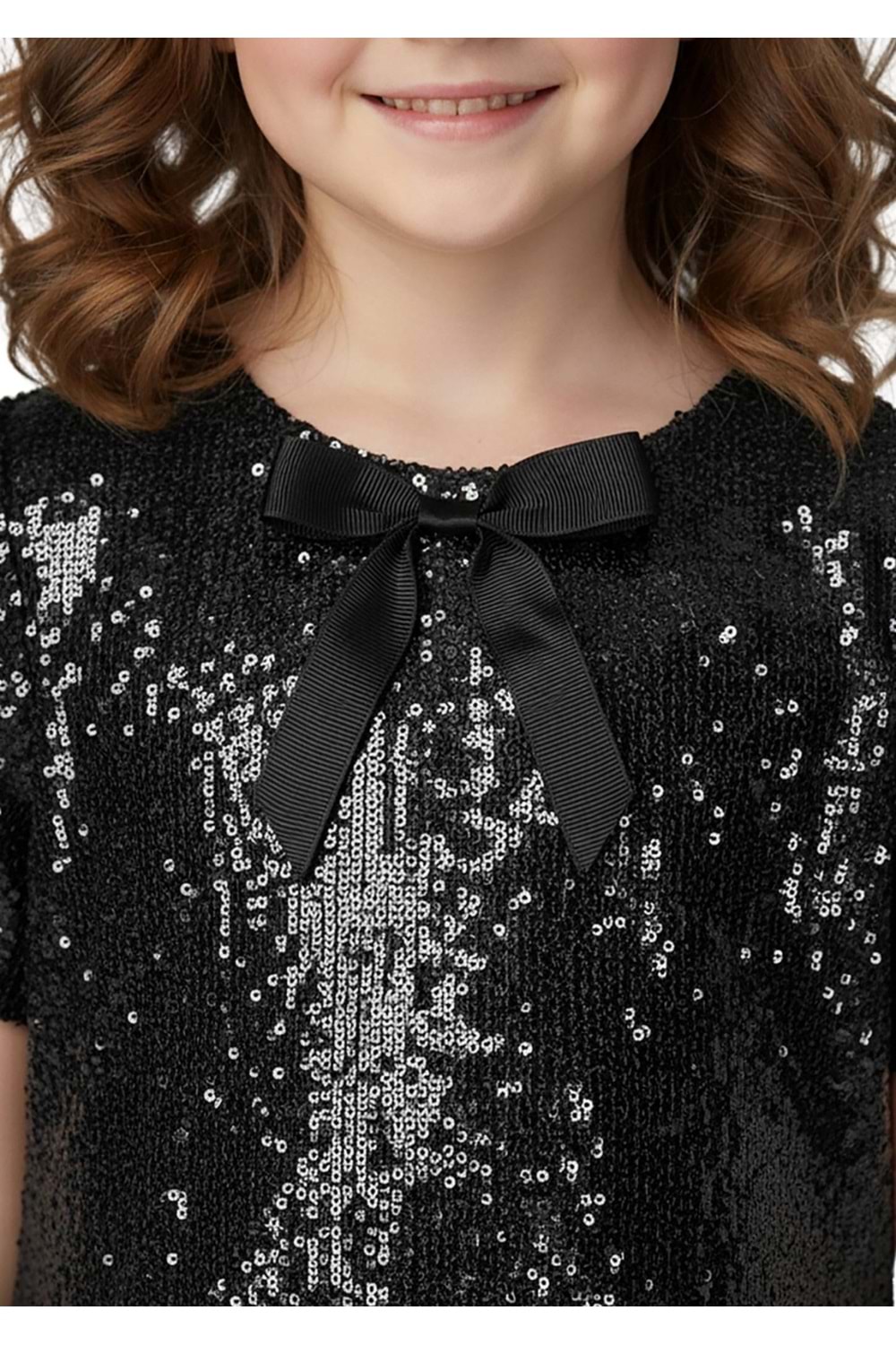 Kız Çocuk Payetli Kısa Kollu Elbise