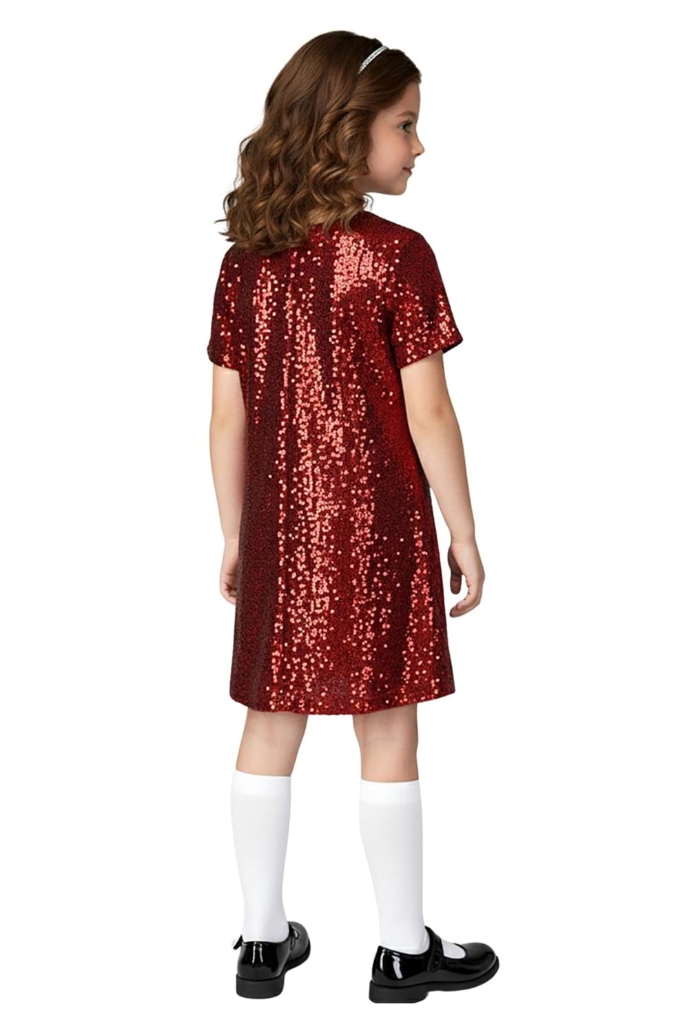 Kız Çocuk Payetli Kısa Kollu Elbise