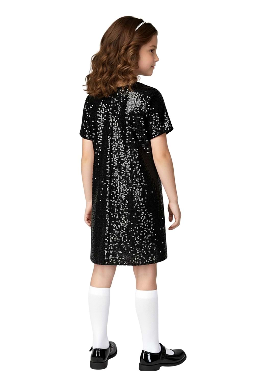 Kız Çocuk Payetli Kısa Kollu Elbise