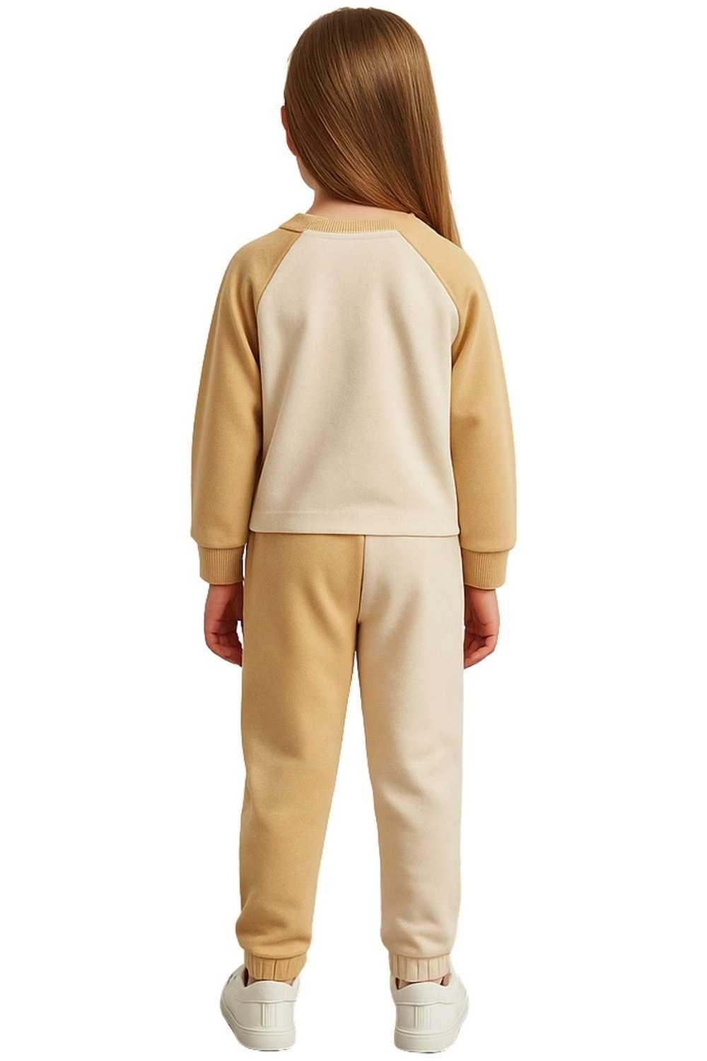 Önü Baskılı Bisiklet Yaka Çift Renk Kız Çocuk Eşofman Takımı