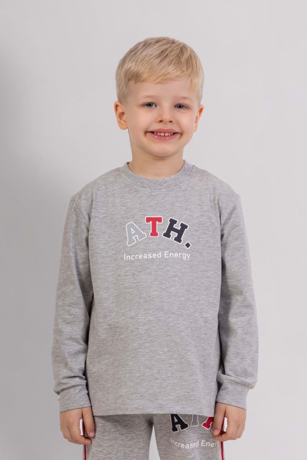 Erkek Çocuk Gri ATH Baskılı Uzun Kollu Sweatshirt