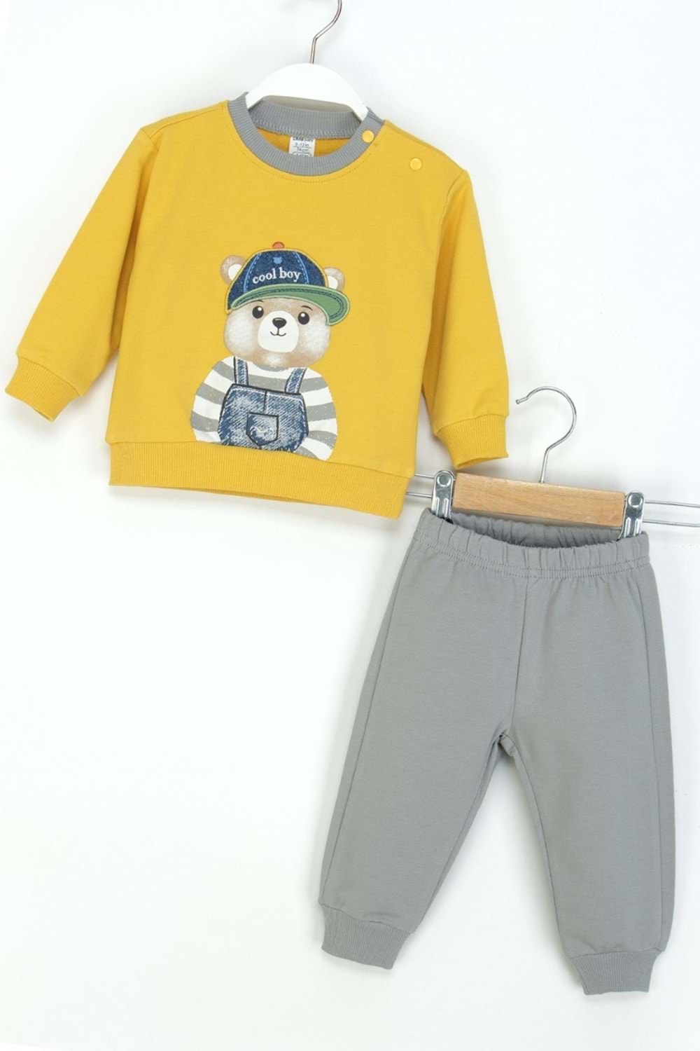 Erkek Çocuk Sweatshirt ve Eşofman Altı Takım Köpek Bear Desenli Rahat Günlük Giyim