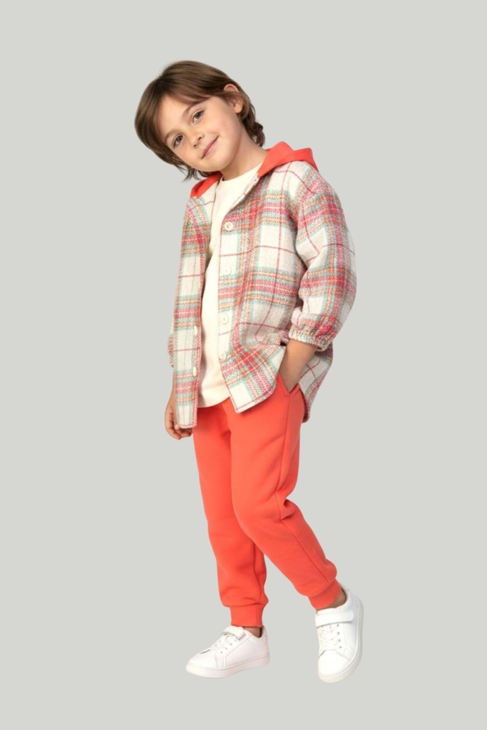 Çocuk Unisex Kapüşonlu Oduncu Gömlekli 3’lü Takım