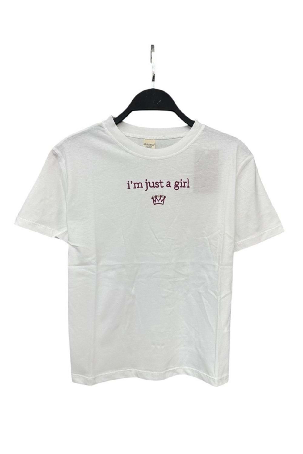 Önü Nakışlı Taş İşlemeli Kız Çocuk T-Shirt - Beyaz