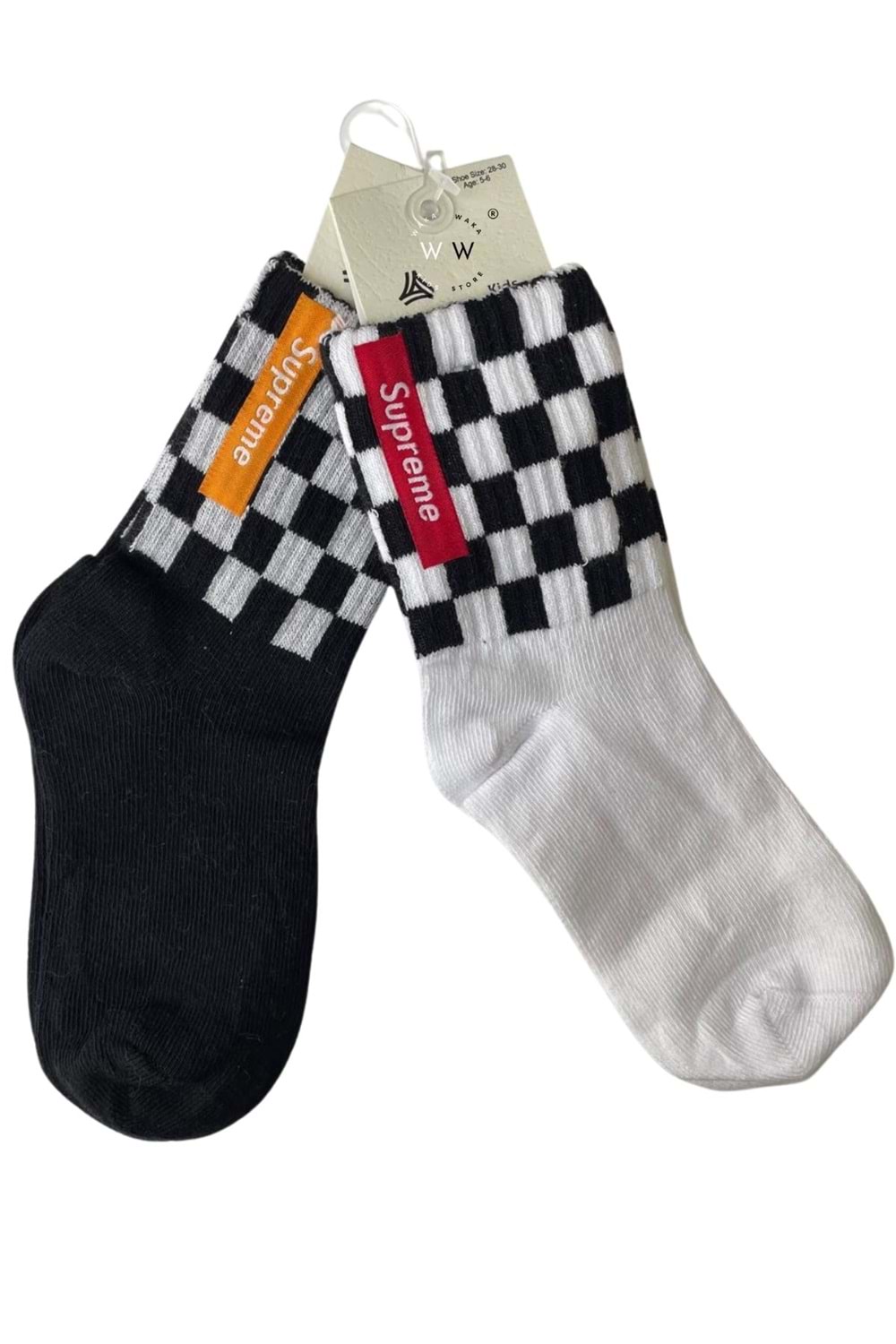 Çocuk Kareli Supreme Desenli Renkli 2’li Çorap Seti | Rahat ve Şık