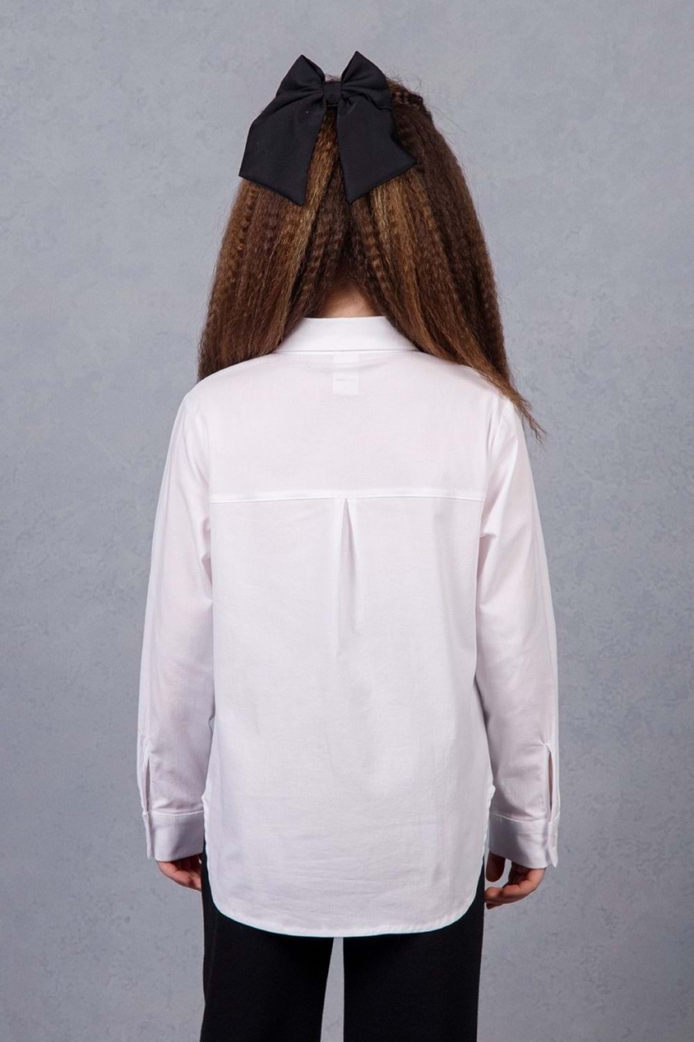 Kız Çocuk Beyaz Oversize Uzun Kollu Gömlek