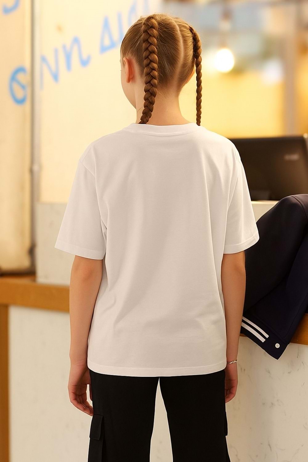 Kız Çocuk Beyaz Oversize Basic Tişört
